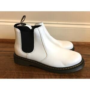 Dr. Martens White Leather Slip On Side Zip 2976 Chelsea Ankle Boot Womens 7